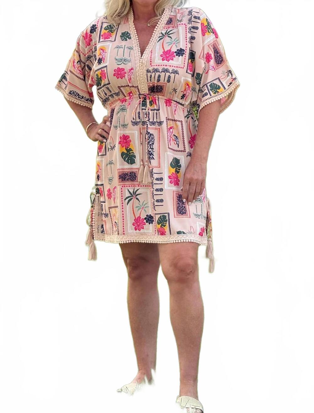 NEW AMERICA & BEYOND maui mini dress in beige multi